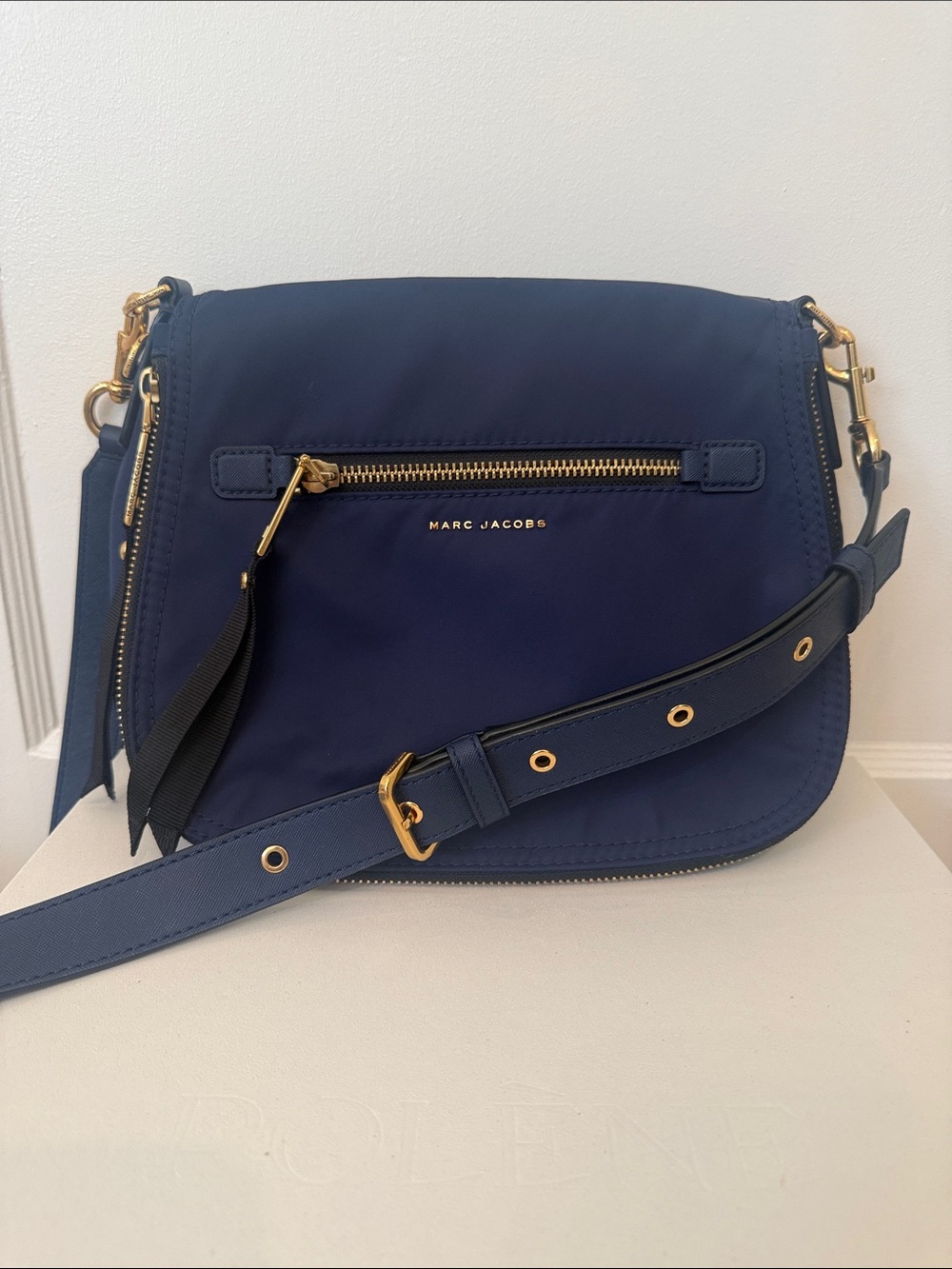 Marc Jacobs Navy Nylon Crossbody with Gold Hardware and Adjustable Strap